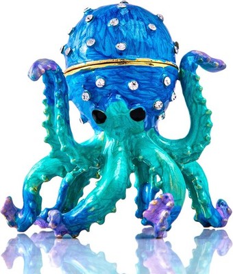 2.5'' Hand-Painted Enamel Octopus Jewelry Trinket Box Hinged Jewelry Organizer w