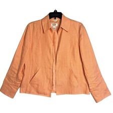 Talbots Jacket Size 8P Irish Linen Open Front Blazer Apricot Quiet Luxury Pastel
