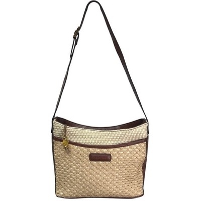 Carlo D Santi Woven Brown Cream Faux Leather Crossbody Shoulder Bag Purse
