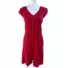 Nanette Lepore sz 4 Red Button Down Knit Dress Twist Slv Cotton Silk Holiday