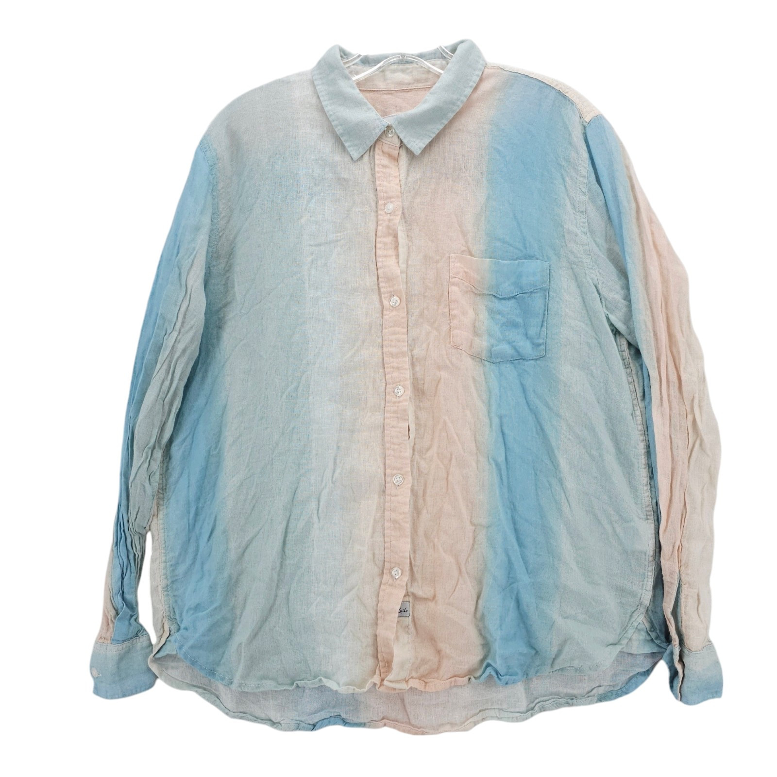 RAILS Charli Sunset Gradient Peach and Blue Ombre Linen Blend Shirt LARGE