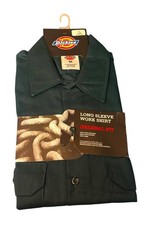 dickies mens hunter green medium long sleeve button up twill work uniform shirt