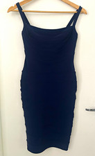 H&M Navy Bodycon Ruched Square Neck Sleeveless Stretch Knee Dress Size 36