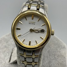 Works! Citizen Eco-Drive White Dial Date Silver Gold Tone Woman’s Watch