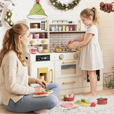 Kids Play Kitchen w/Stoves Light Sound Faucet Sink Ice Dispenser Microwave