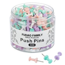 FUDAO FAMILY 300pcs Push Pins for Bulletin Board, Thumb Tacks Multicolor
