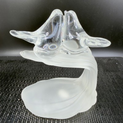 Silvestri Frosted Clear Glass Love Birds Figurine Two Birds on Branch Sculpture