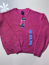GAP Women s Pink Ribbed Crewneck Sweater Size L Cotton Knit Pullover New