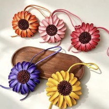 Handmade Sunflower Bag Charm Leather Flower Keychain Ornament 5 Colors