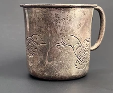 Sanborns Mexico Sterling Baby Cup 3.75oz, Engraved Baby Animals, c.1940s