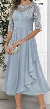 Plus Size 22 Tea Length Dress Sequin Light Blue Formal Bride Mother Or Maid