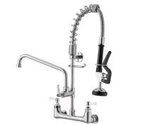 Commercial Restaurant Pull Down Double Handle Wall Mount Kitchen Faucet, Chrome