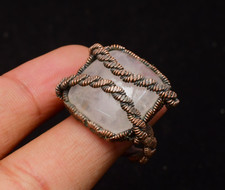Rose Quartz Gemstone Copper Wire Wrapped Handmade Jewelry Ring Size 8