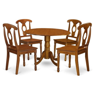 East West Furniture Dublin 5-piece Dining Table and Chair Set in Saddle Brown