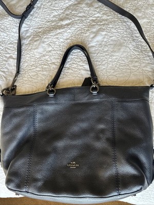 Coach Lenox Leather Handbag Satchel With Shoulder Strap Navy Dark Gray Hardware