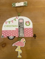 Sunset Vista Designs Camper RV Flamingo  Christmas Ornament Metal New