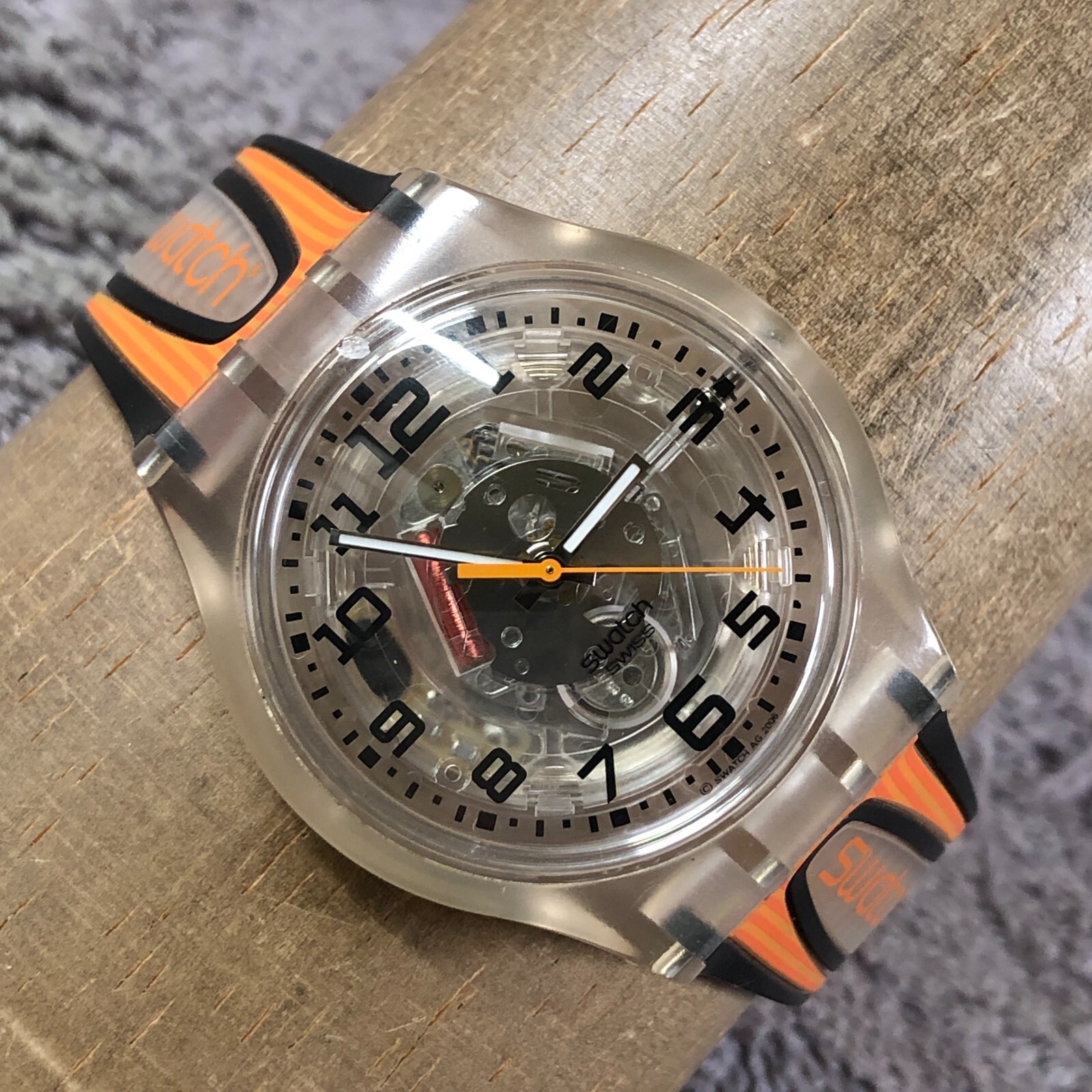 Swatch Access Men AG2006 Snow Sphere Orange Plastic Band Quartz 37mm Watch 8"