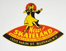1940s Buffalo New York NY Skateland Roller Skating Rink Vtg Label Decal Sticker