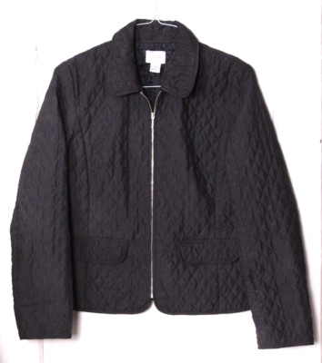 ANN TAYLOR LOFT JACKET size 10 black quilted shorter zip front round collar
