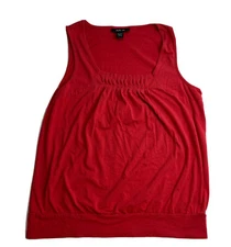 Style Co Shirt Women L Red Sleeveless Pleated Square Neck Cotton Modal 