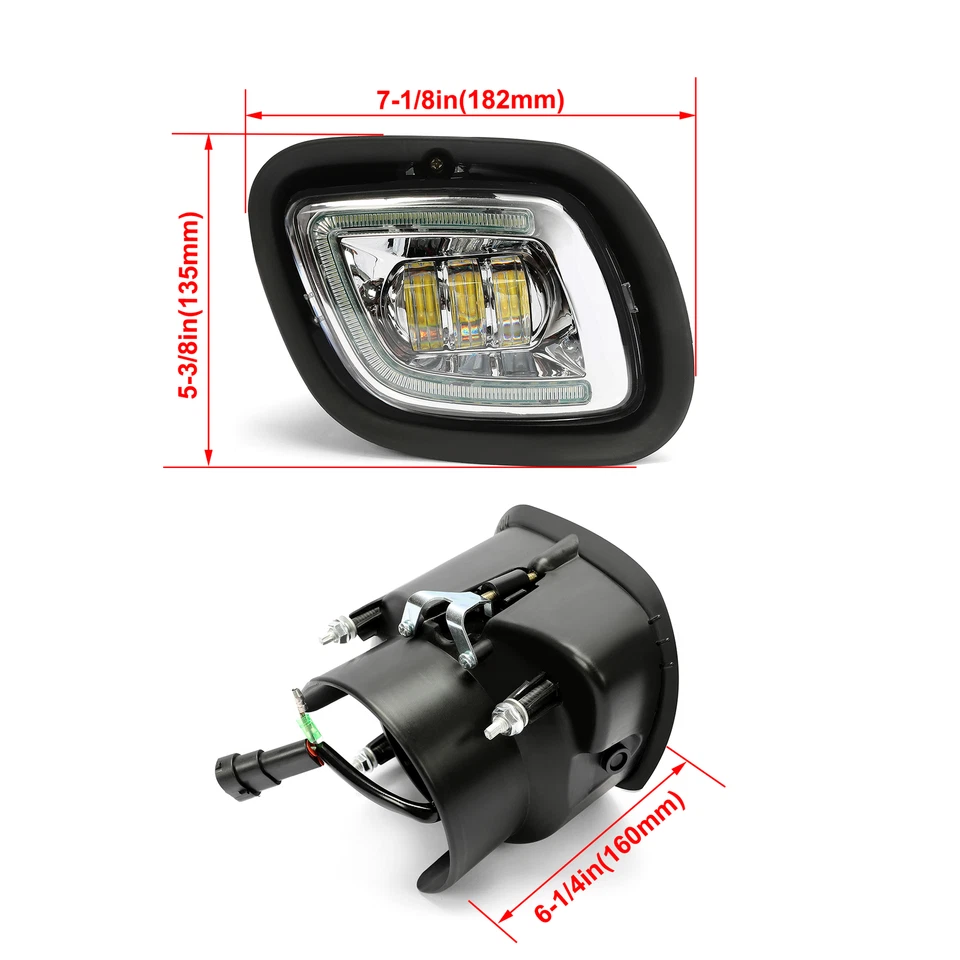 Left&Right Side Fog Lights Lamps w/LED Halo For Freightliner Cascadia 2008-2017 - Image 3 of 4