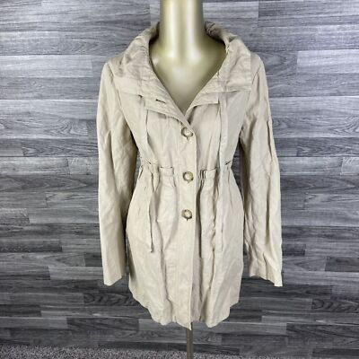 ANN TAYLOR LOFT Button Down Elastic Waist Khaki Lined Rain Coats Women's  Size XS