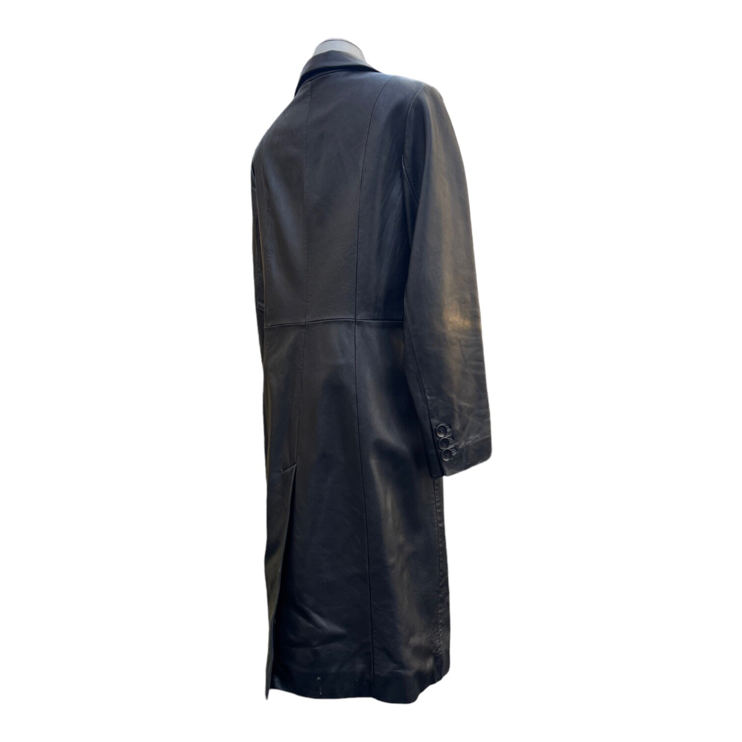 Vintage 90s Y2K KENNETH COLE Womens S Long Leather Trench Coat Button Classic image 5