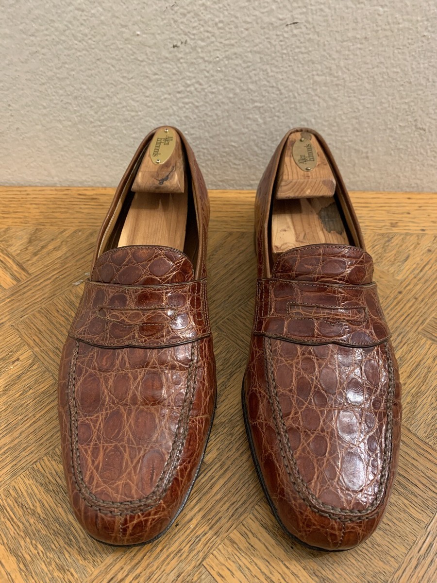 Arbiter Crocodile Brown Leather Mens Loafers Made in Italy 9 US 42