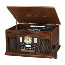 Espresso Entertainment Center AM/FM Radio CD Record Player Turntable Bluetooth