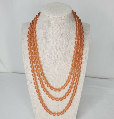 Vintage Orange Faceted Glass Bead Necklace Flapper
