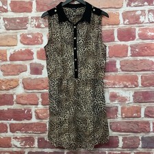 Guess Dress Womens Large Tan Black Animal Abstract Print Pullover Sleeveless