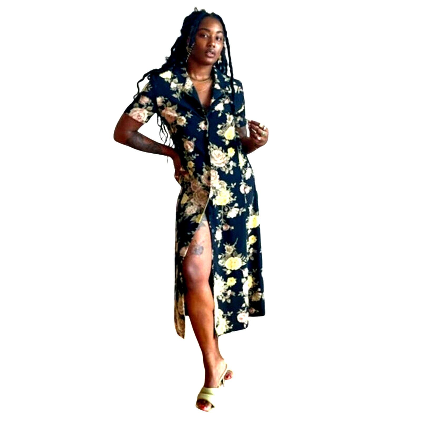 Rafaella Maxi Dress Vintage 80's Black Floral Button-Up Collared Women's Size 10-image