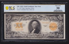 US 1922 $20 Gold Certificate STAR NOTE* FR 1187* PCGS 30 Ch VF (040*)