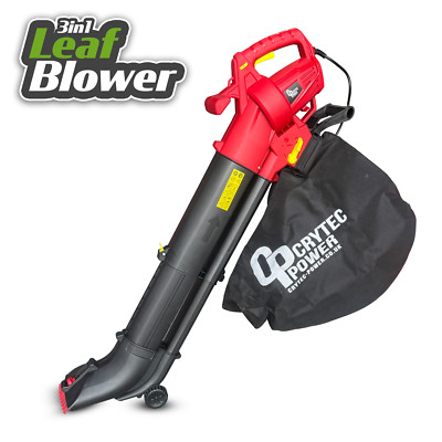 Crytec 3KW Laubbläser 3 in 1 Gartensauger Mulcher mit langem 10m Kabel 35L Beutel