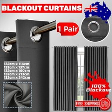 2X Blockout Curtains Thermal 100% Blackout 3 Layers Fabric Pair Eyelet Bedroom