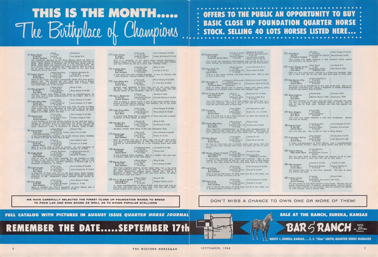 Bar S Ranch Z C "Slim: Smith Quarter Horse Manager Eureka Kansas Vtg Print Ad