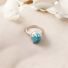 Blue Copper Turquoise Gemstone 925 Sterling Silver Jewelry Ring Gift For Women
