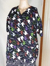 Scrubs H.Q. Women's Scrub Top Size M Spooky Halloween Ghosts Short Sleeves