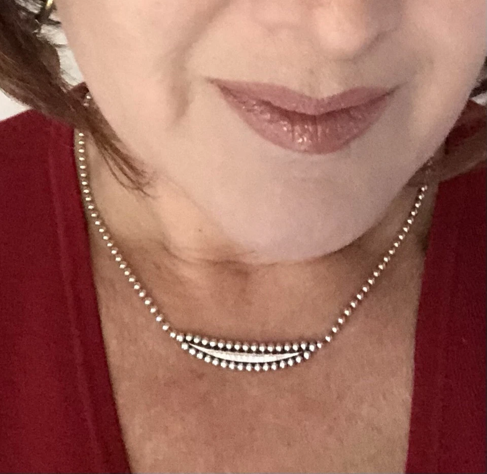 Collar Lagos Plata de Ley 925 Caviar Chispa Diamante Media Luna 16-18" Foto 4 de 4