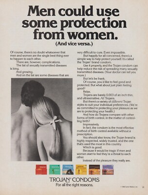 1987 Trojan Condoms - ''Men Could Use Some Protection From Women''- Print Ad Photo