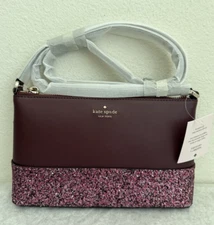 NWT Kate Spade Flash Glitter Fabric Mixed Crossbody Bag K8711 $279 Cherrywood