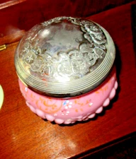 Consolidated SHELL & SEAWEED c 1890 Pink Satin HandPainted POWDER JAR BURMESE CO