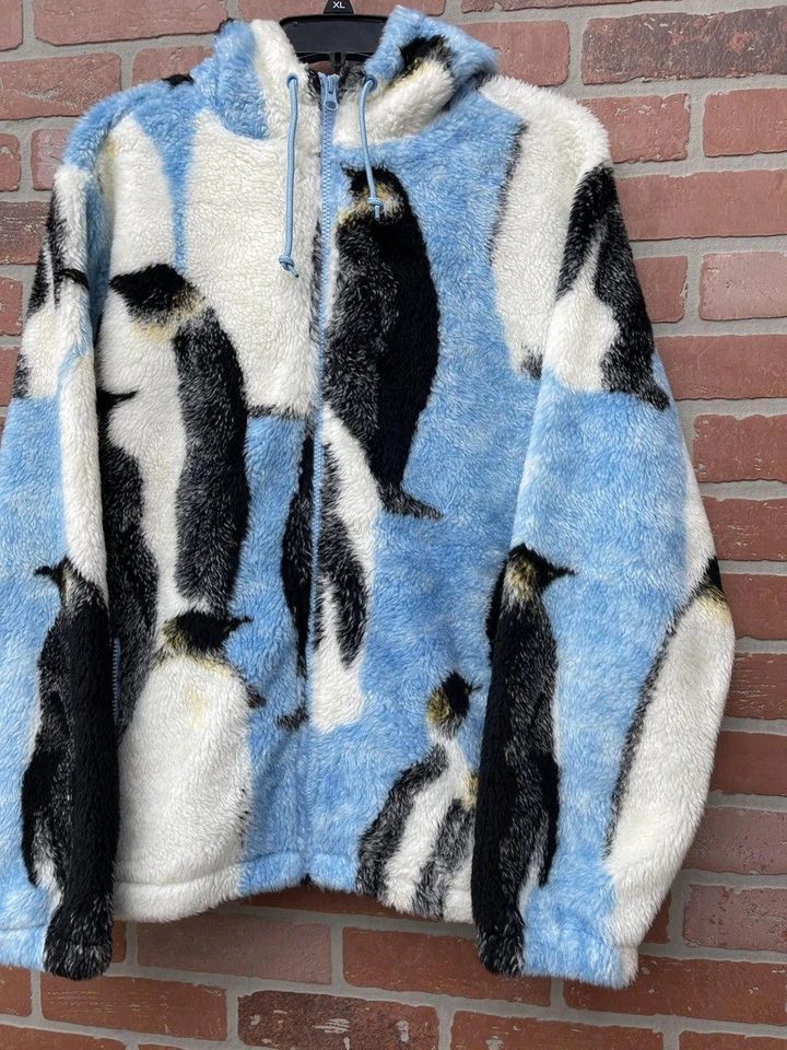 Size M - Supreme Penguins Hooded Fleece Jacket Blue - Image 3 of 4
