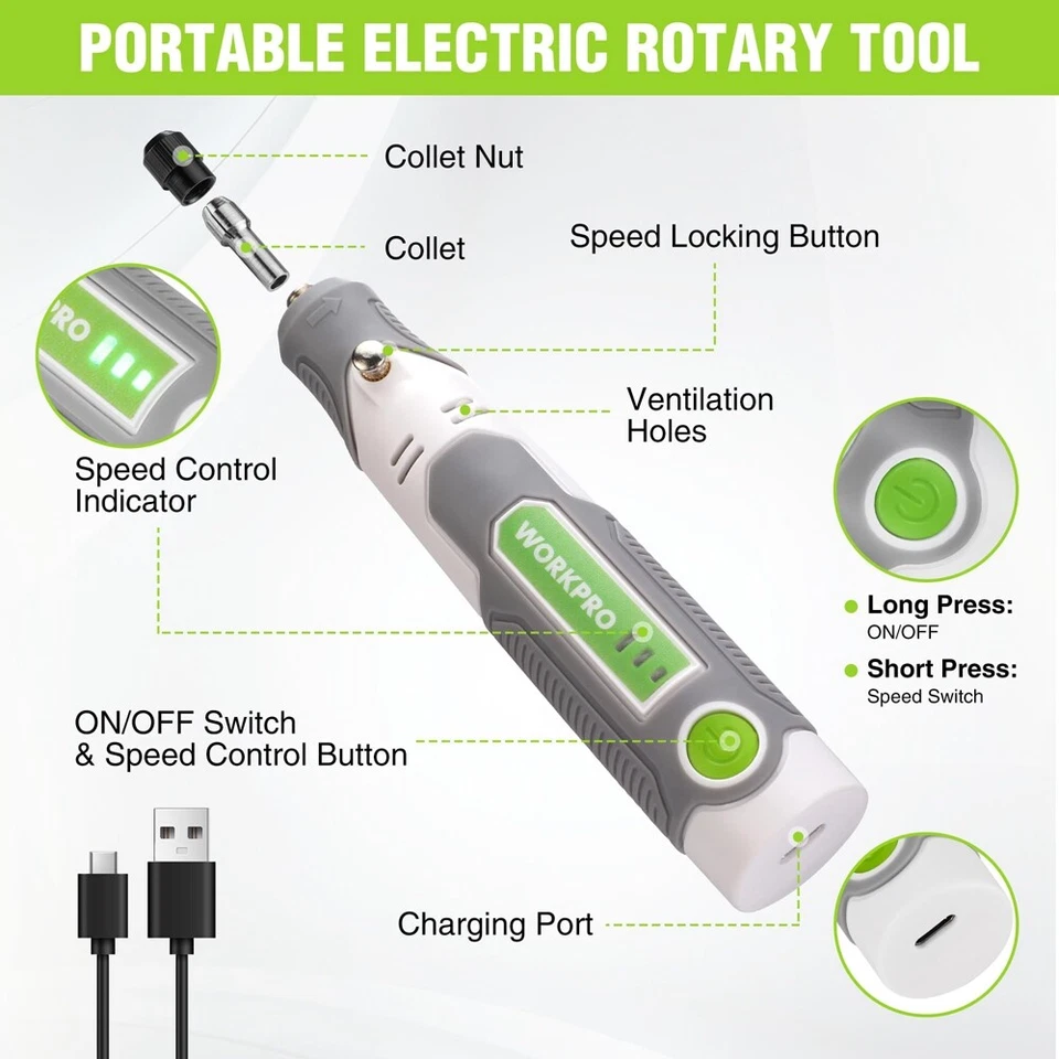 3 Speeds Rechargeable Cordless Rotary Tool Kit 71pc Accessories Mini Rotary Tool - Image 3 of 4