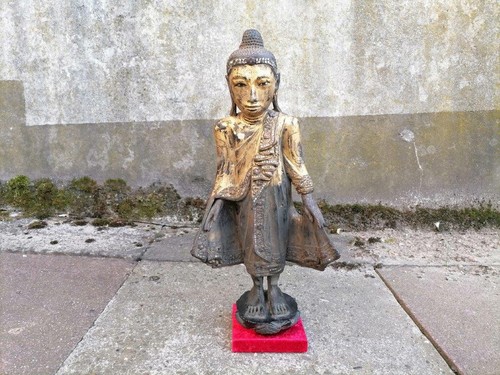 Antiker , Stehender Buddha. Holz, Lack und Vergoldung. Burma , Mandalay. 19. Jh. - Bild 10 von 11
