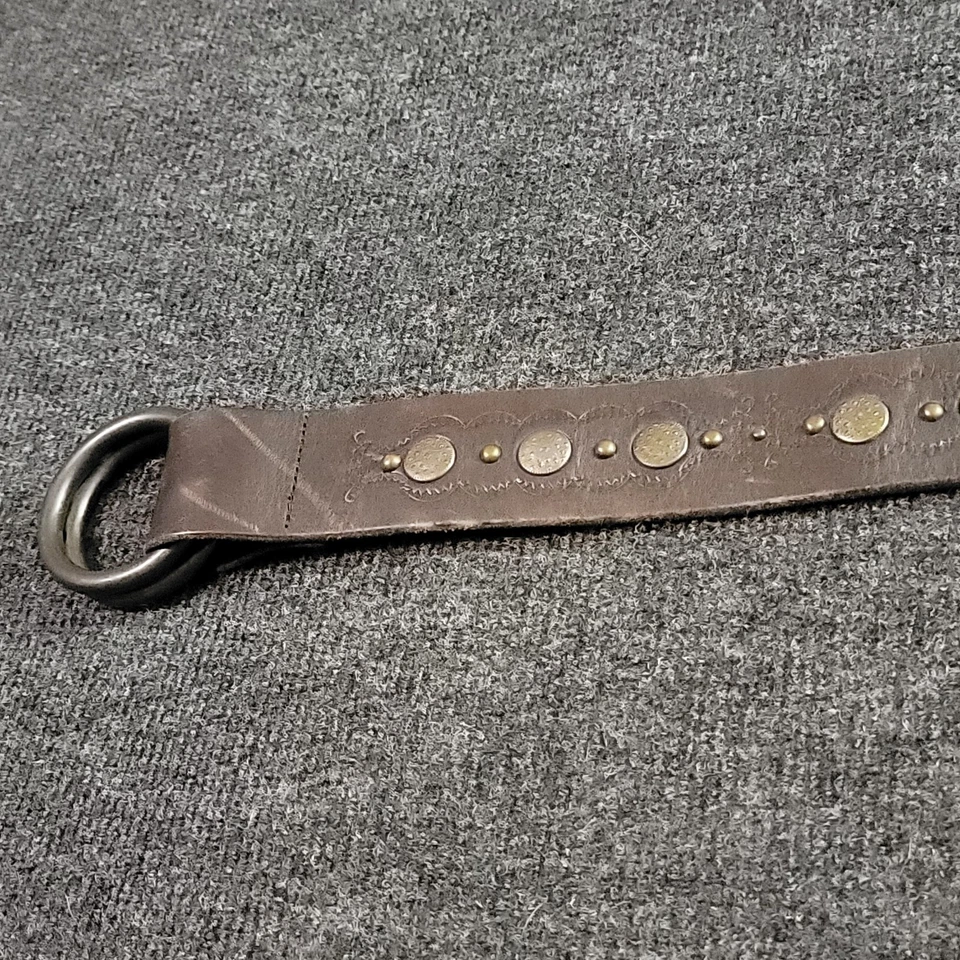 Cinturón de Cuero Marrón Marca Lucky Tachonado Doble Anillo Boho Western Talla 34 Foto 2 de 4