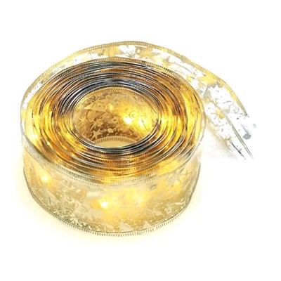 GE Christmas Ribbon Fairy Lights Gold Ribbon Warm Light 50 LED Weihnachtsbaum Ri