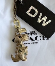 COACH JEWELED REXY GREEN CRYSTALS PUZZLE CHAIN GOLD BAG CHARM 39406