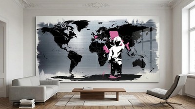 Sonderverkauf! Weltkarte World Map Banksy Silber Edition bis 180x100 cm Pop Art