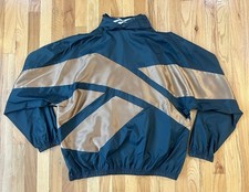 Vtg 80s Reebok Mens L Windbreaker Track Jacket Full Zip Logo Green  Gold EUC